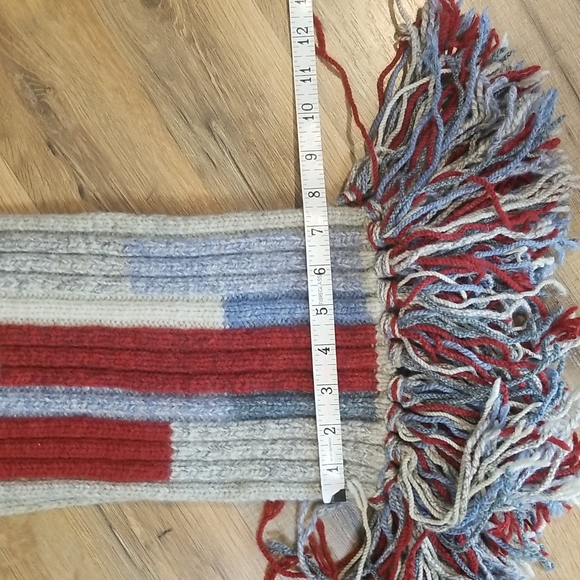 Heavy Duty Blue Red Oatmeal Wide Rib Wool Scarf with Fringe - Picture 5 of 5